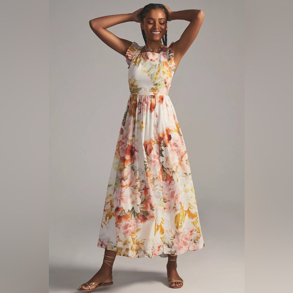 Anthropologie Maeve Sleeveless Ruffled Floral Maxi Dress